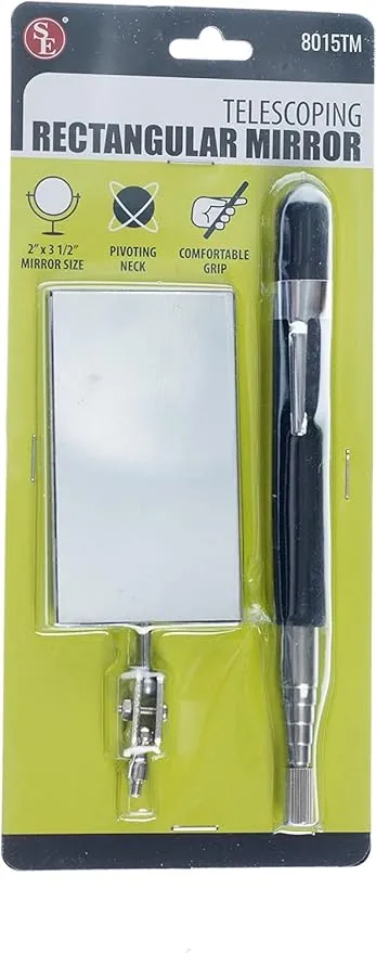 SE 33-Inch Telescoping Rectangular Mirror with Cushion Grip Handle - Adjustable, Pivoting 2x3.5 Inch Mirror for Automotive, Home Inspection, and Hard-to-Reach Areas