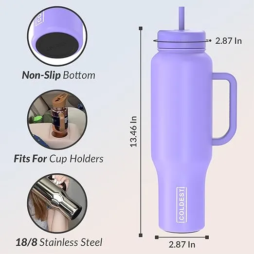 Coldest Tumbler with Handle and Straw Lid | 3 Lids Insulated Reusable Stainless Steel Water Bottle Travel Mug | Gifts for Women Him Her | Limitless Collection (46 oz, Galaxy Purple)