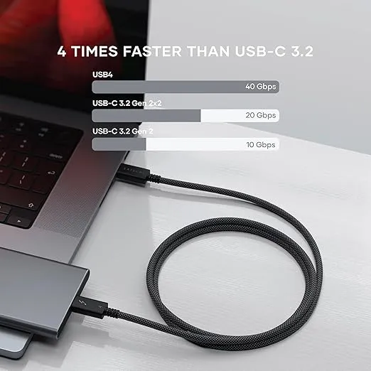 Satechi USB C Thunderbolt 4 (3.2ft/1m), USB C to USB C Cable, Supports 8K Display, 40Gbps Data Transfer, 240W PD Charging, for iPhone 15 Pro, MacBooks, iPad Pro (Intel Thunderbolt Certified)