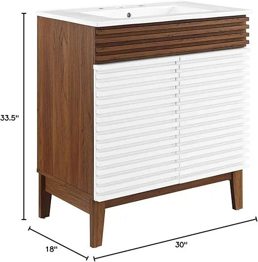 Modway Render 30" Bathroom Vanity with Sink in Walnut White