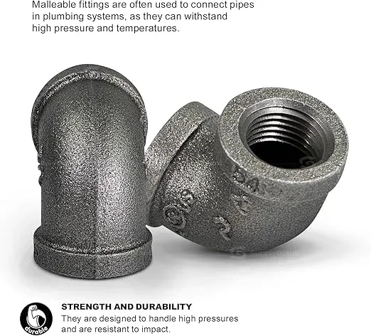 CNOM0034 3/4 in. 90 Degree Malleable Iron Elbow Fitting for High Pressures with Female Thread Connects and Black Finish
