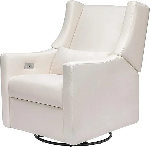 Babyletto Kiwi Electric Power Glider Recliner Nursery Chair w/ USB Ports - Water Repellent & Stain Resistant Glider Rocking Chair - GREENGUARD Gold Certified Swivel Rocker Recliner Chair - Cream