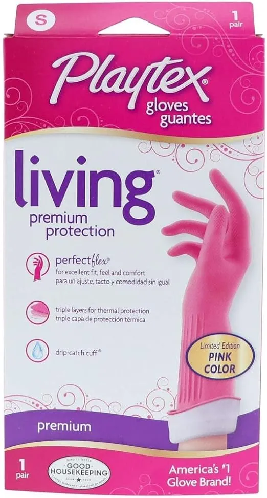 Playtex Living Reuseable Rubber Cleaning Gloves (Small, 5 Pairs), Premium Protection Reusable Household Gloves