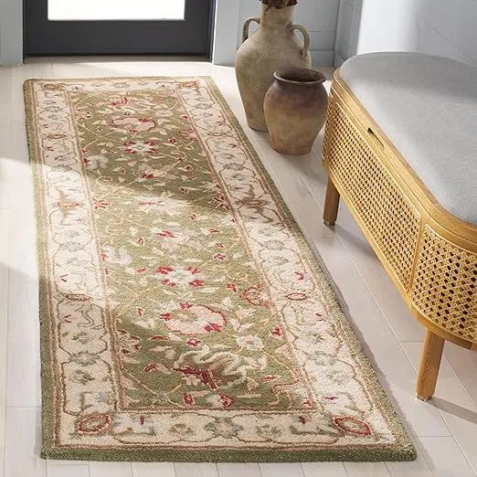 SAFAVIEH Antiquity Collection 2'3" x 8' Sage AT21D Handmade Traditional Oriental Premium Wool Runner Rug