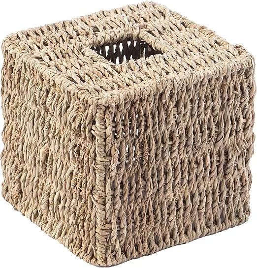 Vintiquewise Natural Woven Seagrass Wicker Square Tissue Box Cover Holder