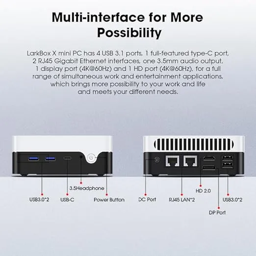 CHUWI LarkBox X Mini PC, Intel N100(3.4GHz), 12GB LPDDR5 RAM 512G M.2 SSD, 4K Triple Display, Windows 11 Mini Desktop Computer USB3.2/WiFi 6/BT5.2/VESA/LAN 2.5Gbps/HDMI for Home/Office