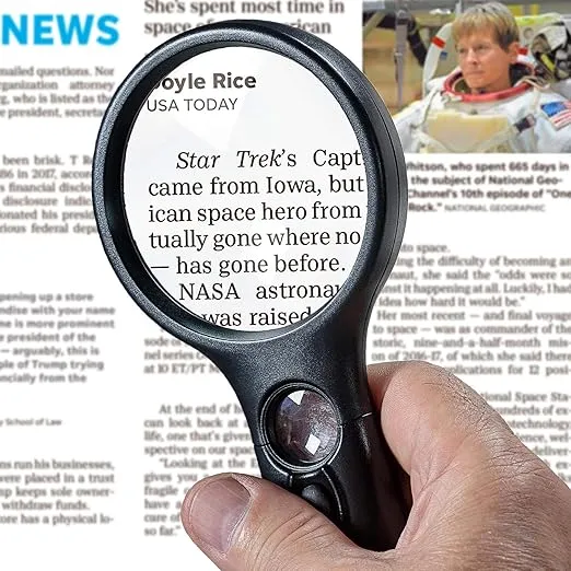 SeeZoom Lighted Magnifying Glass 3X 45x Magnifier Lens - Handheld Magnifying Glass with Light for Reading Small Prints, map, Coins and Jewelry - LED Magnifying Glass