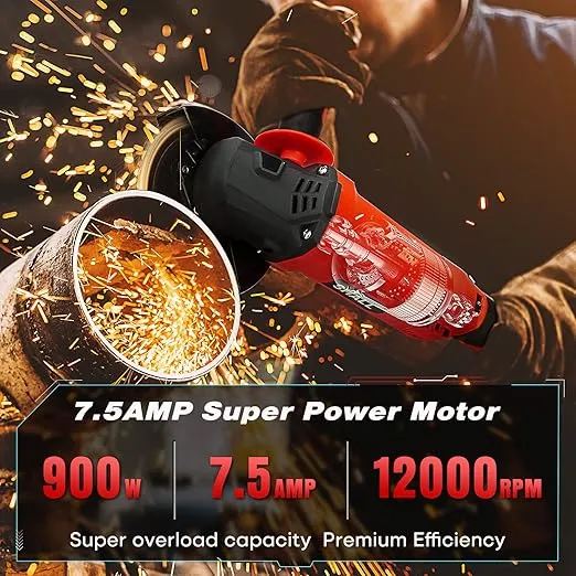 SHALL Angle Grinder Tool 7.5Amp 4-1/2 Inch, 6-Variable-Speed Grinders Power Tools, Electric Metal Grinder 12000 RPM w/ 2 Safety Guards, Cutting Wheels, Flap Discs, Non-Slip Handle for Metal/Wood