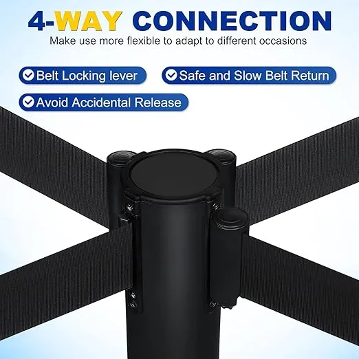 XPCARE Crowd Control Stanchion,6 Pieces Stanchion Set with 6.6ft/2 m Black Retractable Belt, Stanchion Retractable Belt Barriers, Black Crowd Control Barrier Metal Base,Easy Connect Assembly…