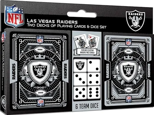 Masterpieces Game Day - NFL Las Vegas Raiders 2-Pack Playing Cards & Dice Pack - Officially Licensed Set for Adults and Family