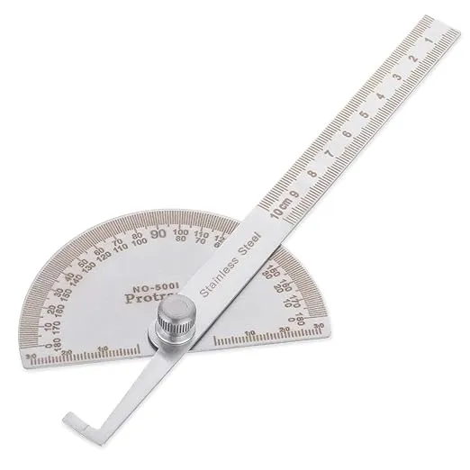 Stainless Steel Protractor Large Protractor Angle Protractor 180 Degrees Two Arm Ruler Angle Finder Ruler Woodworking Ruler Angle Measure Tool Craftsman Measuring Tools 30 cm/ 11.8 Inch
