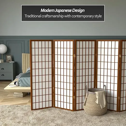 4 ft. Short Window Pane Shoji Screen - Walnut - 5 Panels