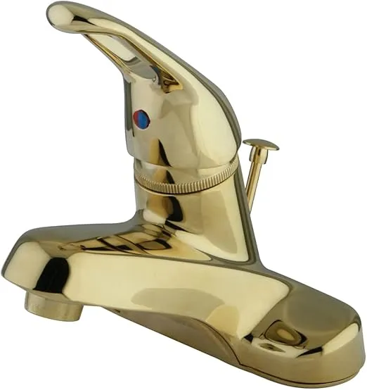 Kingston Brass KB512B Wyndham 4-Inch Centerset Single Loop Handle Lavatory Faucet with Brass Pop-Up, Polished Brass