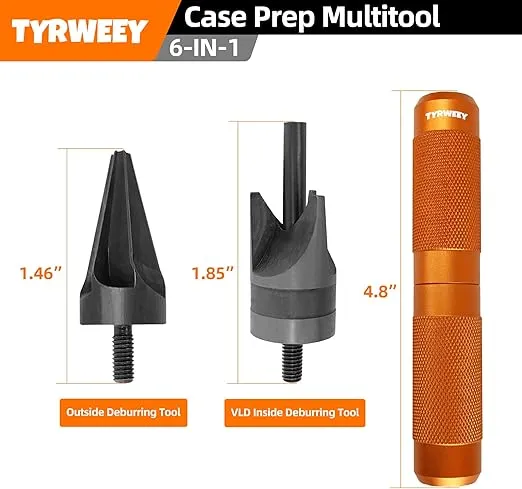 Case Prep Multitool, Case Chamfer Deburring Tools for Reloading, Primer Pocket Reamers and Cleaners for Removing Crimps (Orange)