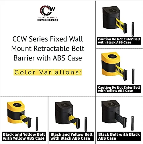 Crowd Control Warehouse - CCW Series WMB-220 Fixed Wall Mount Retractable Belt Barrier - 15 Foot, Black Belt with Black ABS Case