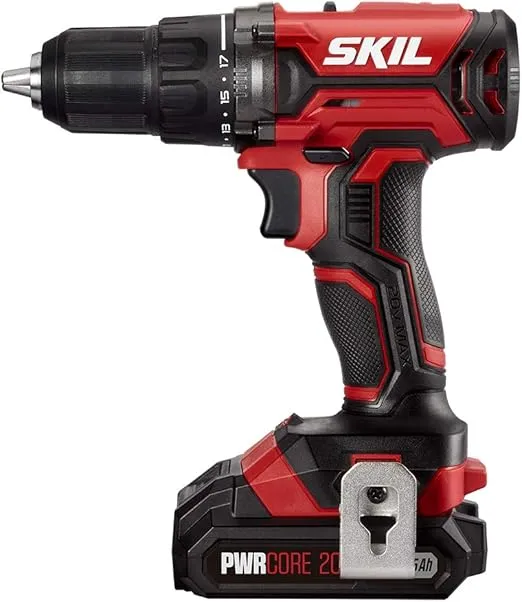 SKIL 4-Tool Kit: 20V Cordless Drill Driver, Impact Driver, Reciprocating Saw and LED Spotlight, Includes Two 2.0Ah Lithium Batteries and One Charger - CB739601, White