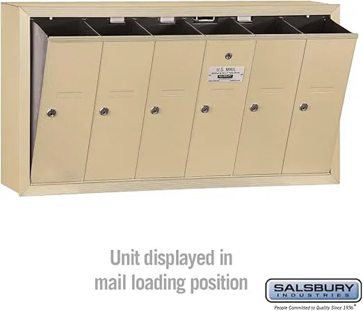 Salsbury Industries 3506SSU Surface Mounted Vertical Mailbox with USPS Access and 6 Doors, Sandstone