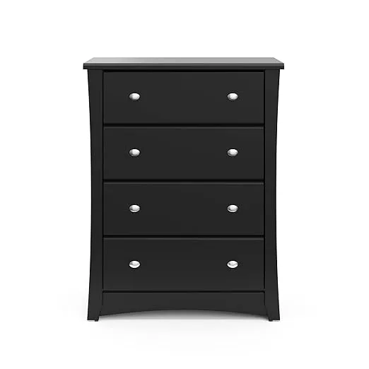 Storkcraft Crescent 4 Drawer Chest (Black) – GREENGUARD Gold Certified, Easy-to-Match Chest of Drawers for Nursery and Kids Bedroom, Dresser Organizer for Children’s Bedroom