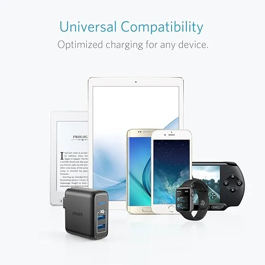 USB Charger, Anker Elite Dual Port 24W Wall Charger, PowerPort 2 with PowerIQ and Foldable Plug, for iPhone 11/Xs/XS Max/XR/X/8/7/6/Plus, iPad Pro/Air 2/Mini 3/Mini 4, Samsung S4/S5, and More