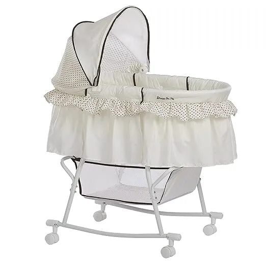 Dream On Me Lacy Portable 2-in-1 Bassinet & Cradle in Cream, Lightweight Baby Bassinet with Storage Basket, Adjustable and Removable Canopy