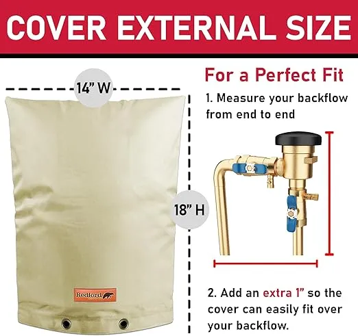 Redford Supply Co. Cold Snap (5°F), Backflow Preventer Cover, Backflow Cover, 14" W x 18" H, Pipe Insulation, Sprinkler Valve Cover, Well Pump Cover, Back Flow Covers for Winter (Beige)