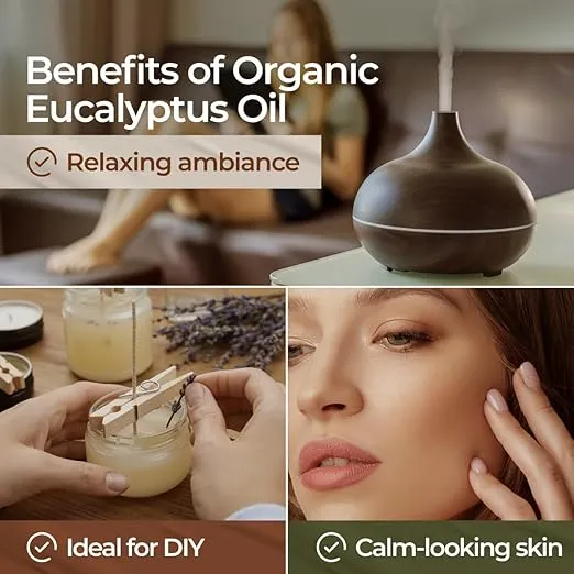 Gya Labs Organic Eucalyptus Essential Oil for Diffuser - 100% Pure and Natural Eucalyptus Oil Essential Oil Organic for Skin, Hair, Soap Making & Humidifier, Premium Aromatherapy Oil (0.34 Fl Oz)