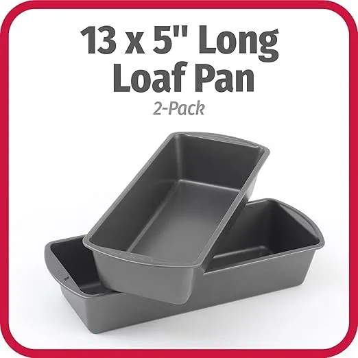 GoodCook Set of 2 Extra Large 13" x 5" Nonstick Steel Bread Loaf Pans, Gray - Set of Two Loaf Pans, Even Heat Distribution, Scratch-Resistant Nonstick Coating, Durable Construction, Easy to Clean