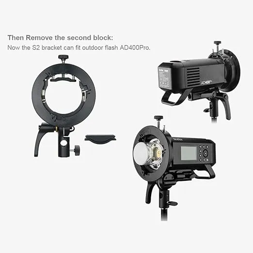 Godox S2 Speedlite S-Type Bracket Bowens Mount, for Godox V1 AD200Pro AD400Pro AD200 V860II TT685 TT600 TT350, Precise Tilt Control, Large Adjustment Handle, Integrated Umbrella Mount, More Compact