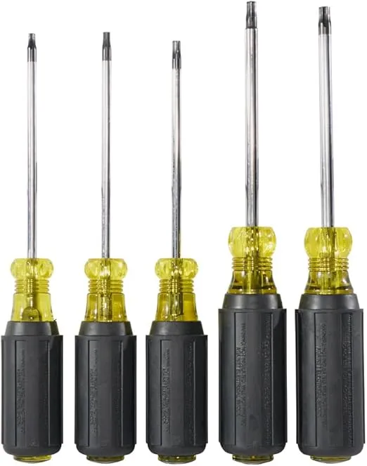 Klein Tools 19555 TORX Cushion Grip Screwdriver Set, Made in USA, T15, T20, T25, T27 and T30 Tip sizes, 5-Piece
