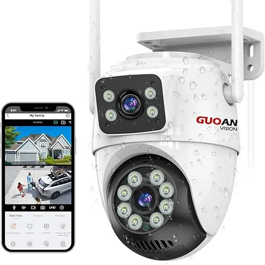 Security Camera Outdoor,【6MP Dual Lens】WiFi Outside Camera for Home Security with Power Cord, 360° View, Auto Tracking, Human Detection, Color Night Vision, IP66 Waterproof, 24/7 Record, SD/Cloud