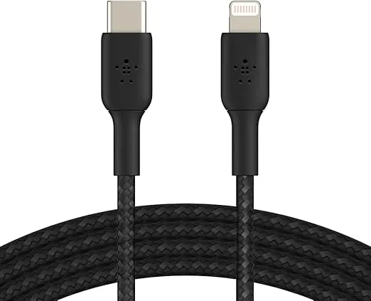 Belkin BoostCharge Nylon Braided USB C to Lightning Cable 6.6ft/2M - MFi Certified 18W Power Delivery iPhone Charger Cord - Apple Charger USB C Cable - Fast Charging for iPhone 14, iPhone 13 - Black