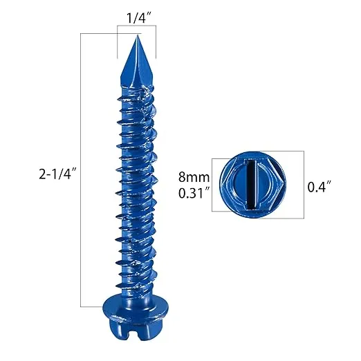 Wensilon(100 PCS) 1/4" * 2-1/4" Slotted Hex Washer Head Concrete Screws Anchor Kit Blue Flat Head for Anchoring to Masonry, Block or Brick Stucco