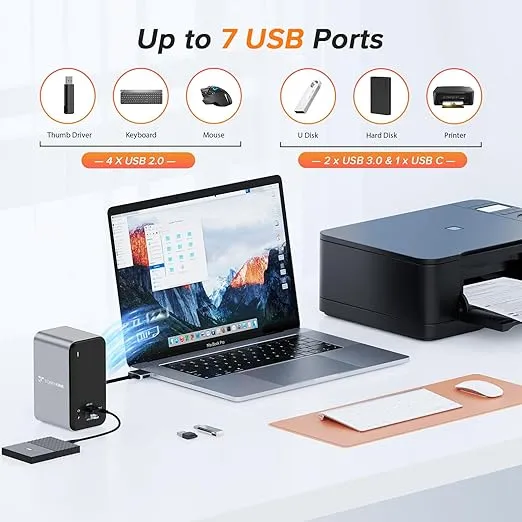 USB C Docking Station Dual Monitor for MacBook Pro/Air, 13-in-2 Triple Display Laptop USB-C Hub, Type C Dock with 2 4K HDMI, VGA, PD3.0, 7 USB, RJ45, 3.5mm Audio