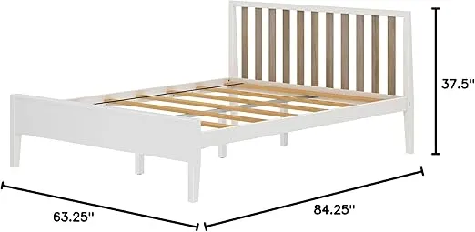 Plank+Beam Modern Solid Wood Queen Bed Frame with Slatted Headboard, Scandinavian Platform Bed with Wood Slat Support, Easy to Assemble, White/Blonde