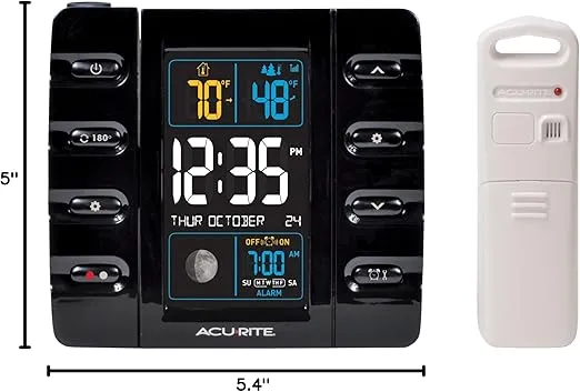 AcuRite 13020 Intelli-Time Projection Alarm Clock with Temperature and USB Charging , Black