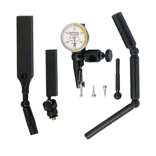 Starrett 711 Last Word Dial Test Indicator with All Attachments - White Half Shaded Face, .030" Range, 0-15-0 Dial Reading, .0005" Graduations - 711LCSZ