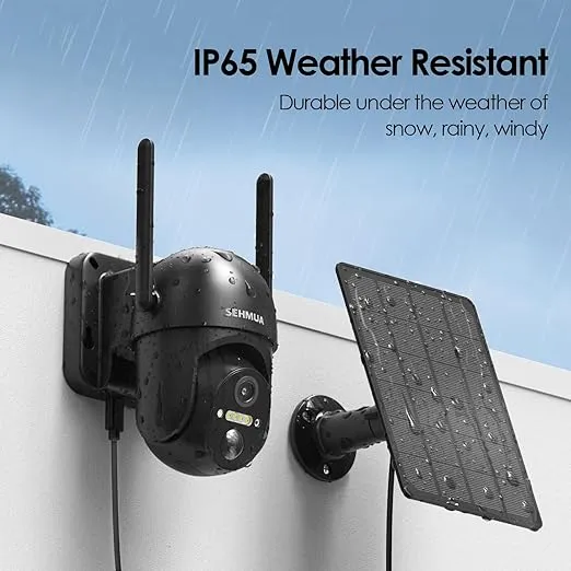 SEHMUA 2 Pack Outdoor Camera Wireless, 2K Solar Security Cameras Wireless Outdoor 360° View Battery Powered Camera, WiFi Home Security with Spotlight Color Night Vision, PIR Sensor