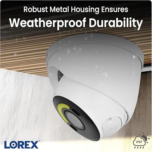Lorex 4K 8MP IP Wired Metal Dome Outdoor/Indoor Security Camera, White - Smart Security Lighting, Smart Motion Detection, Deterrence Siren, Color Night Vision Booster, 2-Way Talk, IP67 Weatherproof