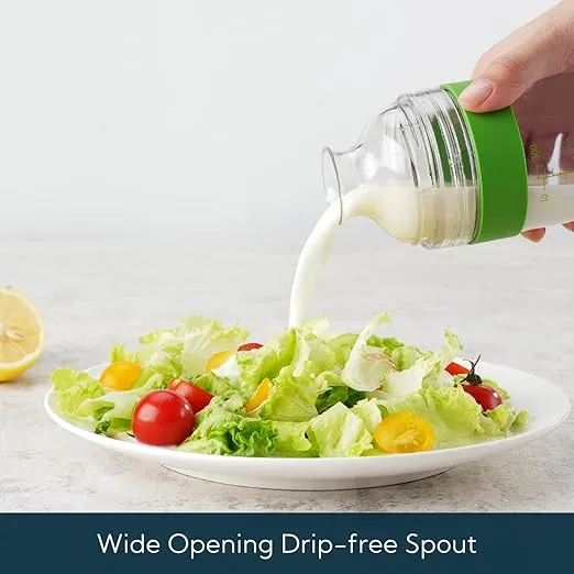 KITCHENDAO 2 in 1 Salad Dressing Shaker Container with Juicer, Pour Spout, Leakproof, Dishwasher Safe, BPA Free, Travel Homemade Oil and Vinegar Salad Dressing Bottle Mixer Dispenser, 1-1/2 Cups