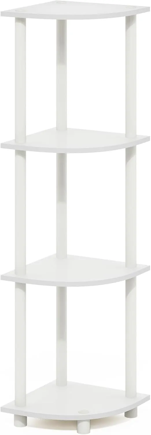 Furinno Turn-N-Tube 4-Tier Corner Display Rack Multipurpose Shelving Unit, White/White