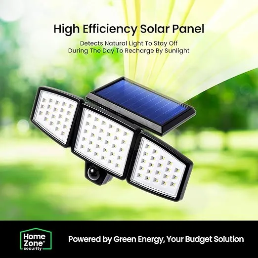 Home Zone Security 2 Packs Solar Flood Lights Outdoor Motion Sensor 120 Degrees Wide Angle, Waterproof Powered for Garden Yard Pathway, 3500K Warm White 1000 Lumens, Adjustable Triple Head No Wiring