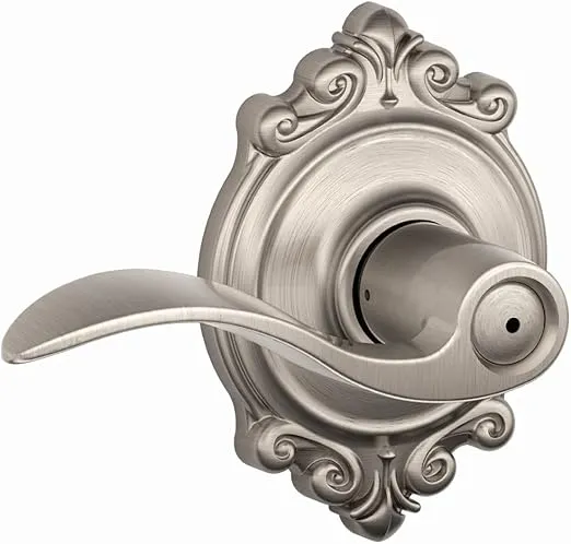 SCHLAGE Accent Lever with Brookshire Trim Bed and Bath Lock in Satin Nickel