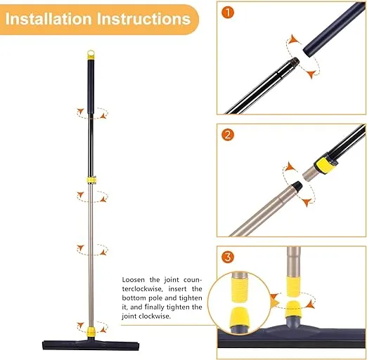 Yocada Floor Squeegee Scrubber Adjustable Telescopic Pole Heavy Duty Household Broom EVA Foam Blade for Garage Courtyard Shower Bathroom Floor Marble Glass Tile Water Foam Cleaning