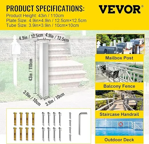 VEVOR Mailbox Post, 43" High Mailbox Stand, White Powder-Coated Mail Box Post Kit, Q235 Steel Post Stand Surface Mount Post for Sidewalk and Street Curbside, Universal Mail Post for Outdoor Mailbox