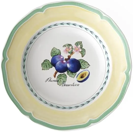 Villeroy & Boch French Garden Valence Rim Soup : Plum, 9 in, Premium Porcelain, White/Multicolored