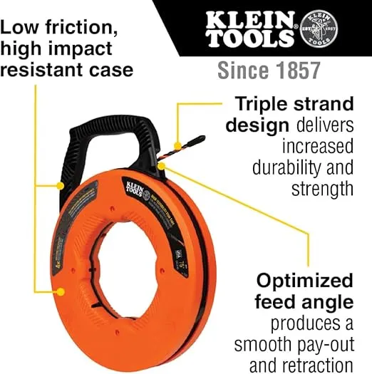 Klein Tools 50375 75-Foot Fish Tape, Hi-Flex Polyester, Electrical Wire Pulling Solution for Flexibility and Strength
