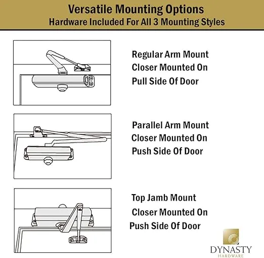 Dynasty Hardware Door Closer Heavy Duty Commercial Grade Hydraulic Adjustable Spring Door Closer Series 4401 Meets ADA Sprayed Aluminum Finish