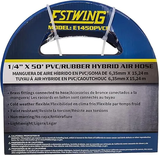 Estwing E1450PVCR 1/4" x 50' PVC / Rubber Hybrid Air Hose with Brass 1/4" NPT Industrial Fitting and Universal Quick Connect Coupler
