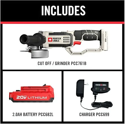 PORTER-CABLE Porter Cable 20V Cordless Grinder with 2Ah Battery, 4.5 in, PCC761D1