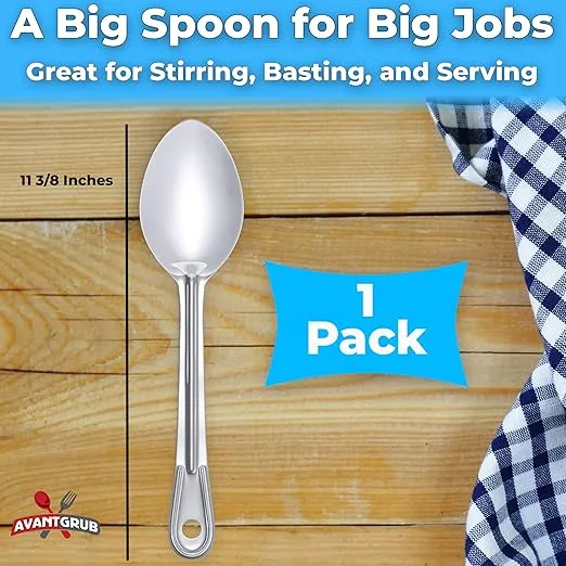 Super Strong, Ergonomic 11 in Serving Spoon 1 Pk. Big, Solid Stainless Steel Spoons for Cooking, Baking and Basting. Best Kitchen Flatware for Buffet and Banquet Service in Restaurants and Homes